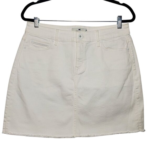 NWT Vineyard Vines Denim Skirt Women's 10 White Solid Raw-Hem Jeans Casual - Picture 1 of 7